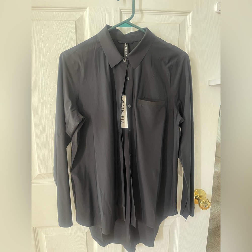 Athleta Urbanite Long-Sleeve Black Button-Up Shirt